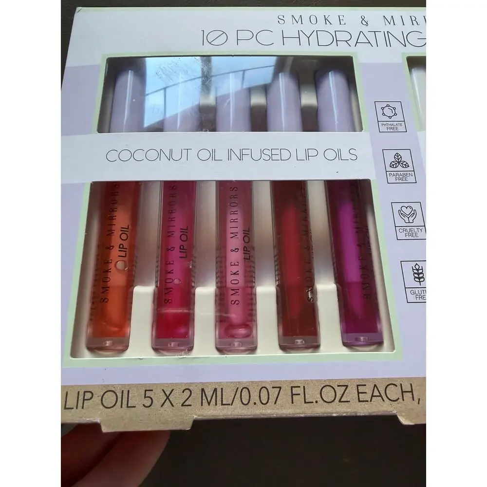 Smoke & Mirrors 10 PC Hydrating Lip Vault Coconut Oil Infused Lip Oils & Glosses